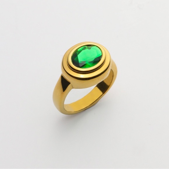 18K Gold Plated Emerald Green Swarovski Crystal Ring*Cubic Zirconia Zircon*JD - Picture 2 of 6